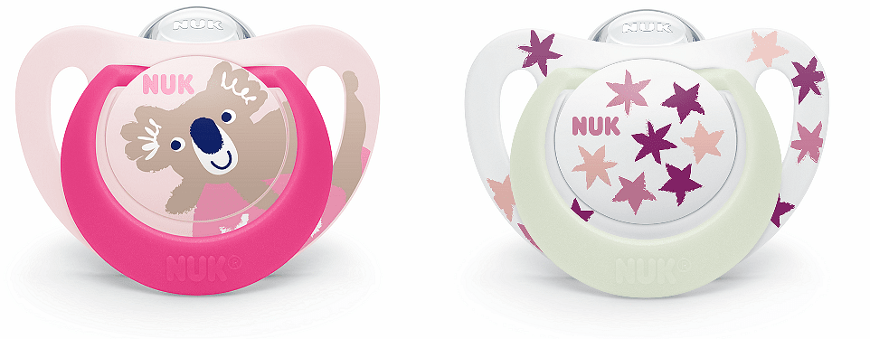 Биберон STAR NIGHT&DAY момиче 6-18мес 2бр NUK залъгалка силикон светеща