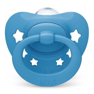 Биберон Signature 6-18мес Син NUK залъгалка силикон 1бр + кутийка за съхранение и стерилизация в микровълнова