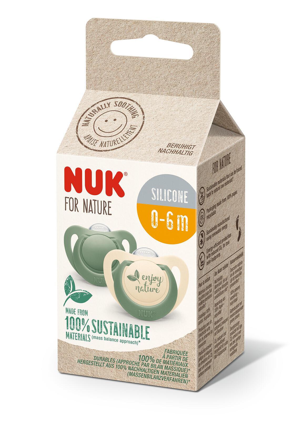 Биберон 0-6мес 2бр Зелен NUK for NATURE залъгалка силикон