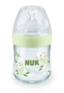 Шише стъклено 120мл Зелено силиконов биберон NUK NATURE SENSE Softer Temperature Control 0+ р-р S