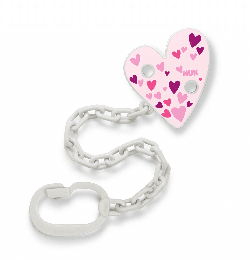 NUK синджир за биберон 2023 Розово сърце