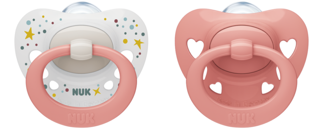 Биберон залъгалка силикон Момиче 0-6мес 2бр NUK Signature + кутийка за съхранение и стерилизация в микровълнова