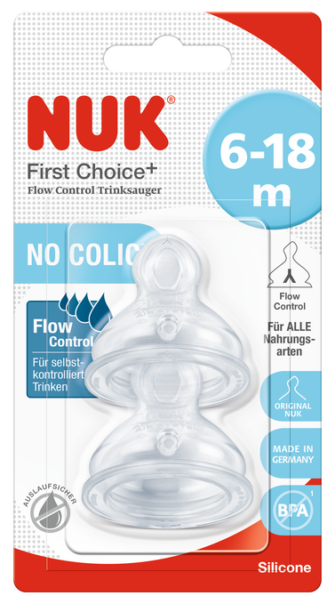 Биберон храна силикон 2бр 6-18мес flow control NUK FIRST CHOICE+