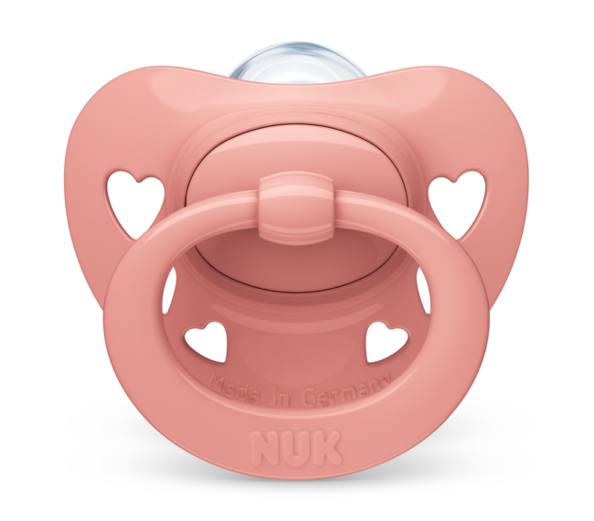 NUK Биберон Signature Розов 0-6мес залъгалка силикон 1бр + кутийка за съхранение и стерилизация в микровълнова