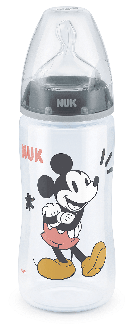 Шише Temperature control 300мл Сив MICKEY MOUSE силикон NUK First Choice РР