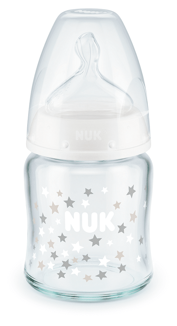 Стъклено шише Temperature Control 120мл Бяло със силиконов биберон за хранене NUK First Choice 0-6мес