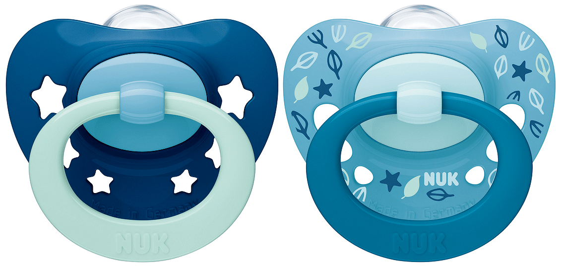 Биберон залъгалка силикон Момче 6-18мес 2бр NUK Signature + кутийка за съхранение и стерилизация в микровълнова