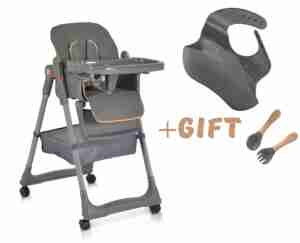 Детски стол за хранене Lindo сив с подарък