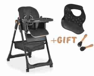 Детски стол за хранене Lindo черен с подарък