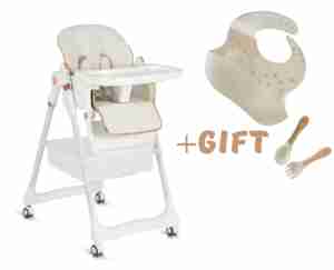 Детски стол за хранене Lindo бял с подарък