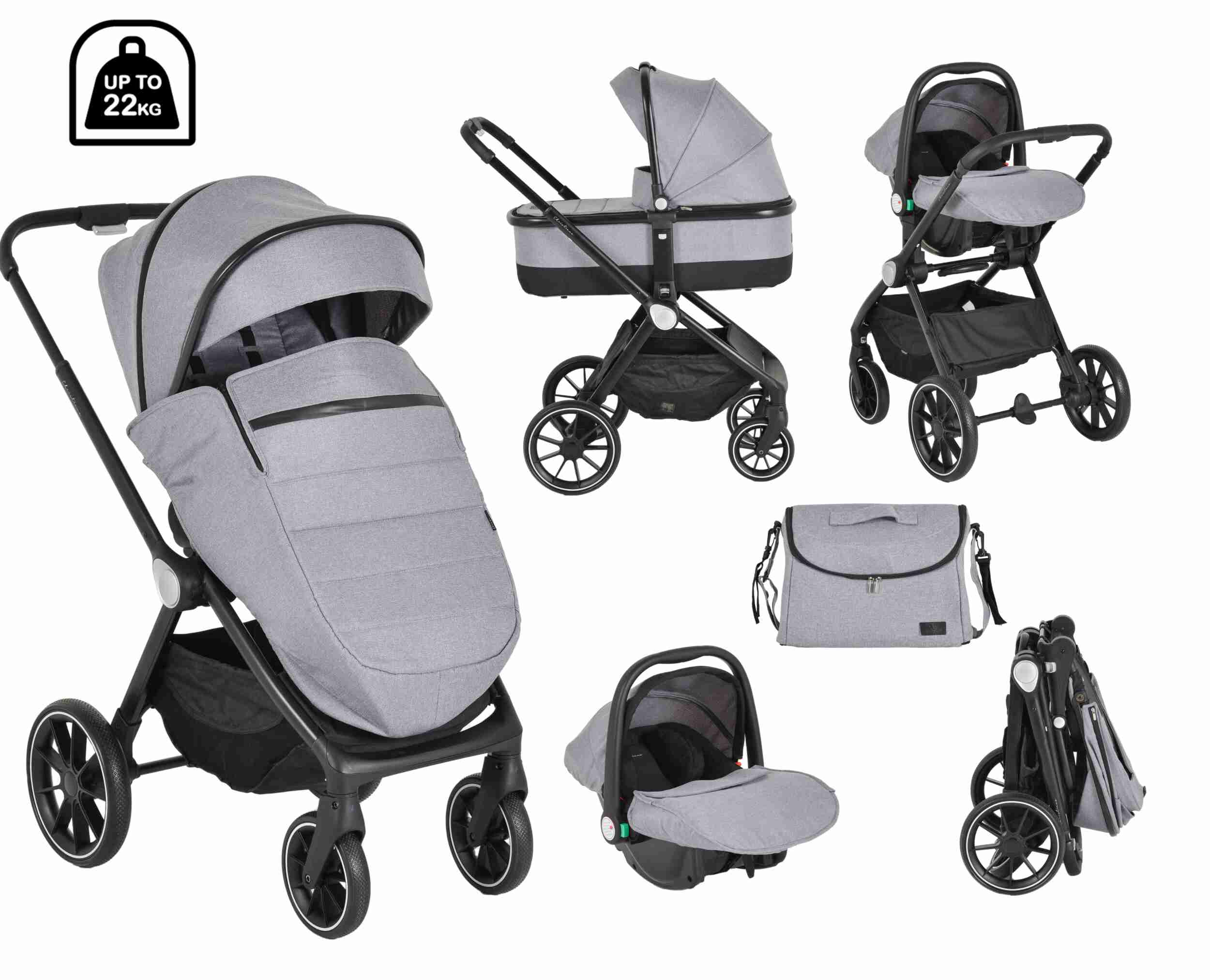 Комбинирана детска количка Christiano 3в1 сива