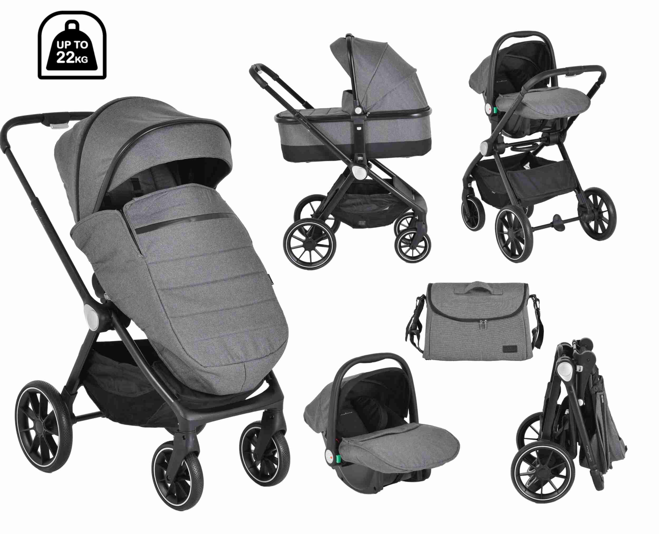 Комбинирана детска количка Christiano 3в1 тъмносива