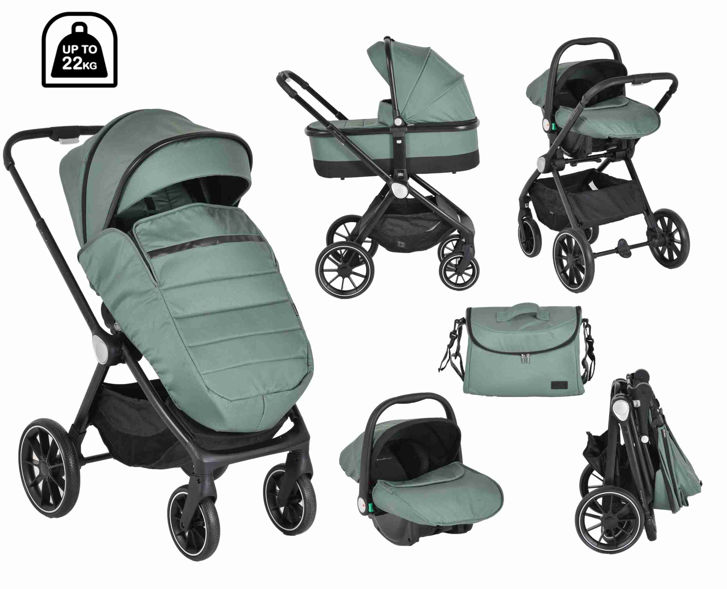 Комбинирана детска количка Christiano 3в1 зелена