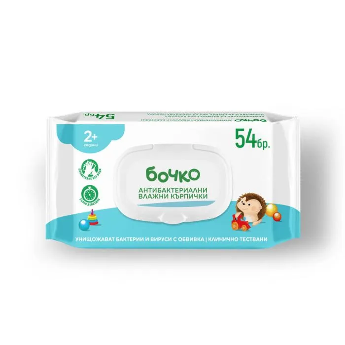 Бочко Антибактериални мокри кърпички 54бр