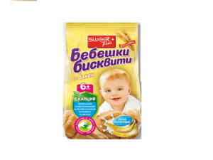 Sweet+ Бебешки бисквити с банан 6+месеца 140Г