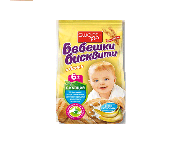 Sweet+ Бебешки бисквити с банан 6+месеца 140Г