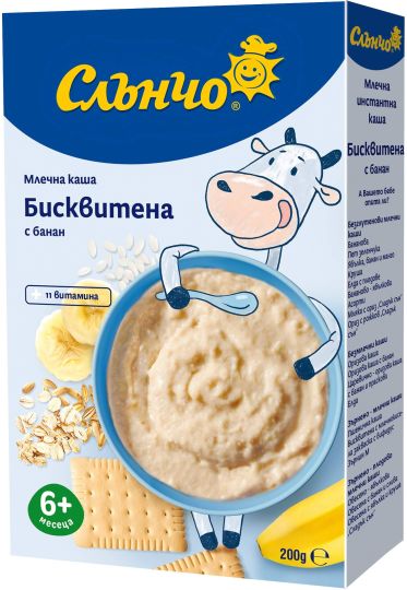 Слънчо Млечна Бисквитена каша с Банан 6+месеца 200Г