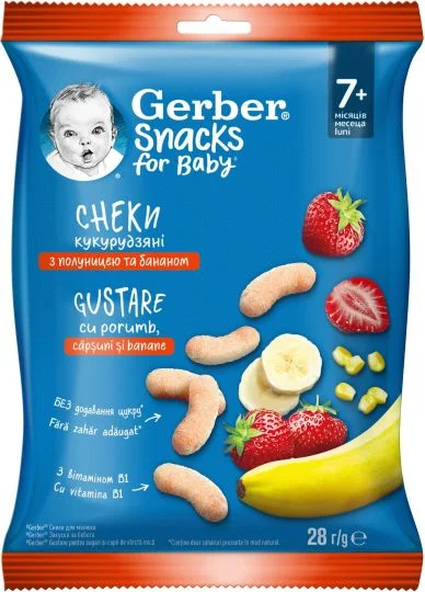 Gerber Царевичен Снакс с Ягоди и Банани 7+месеца 28Г
