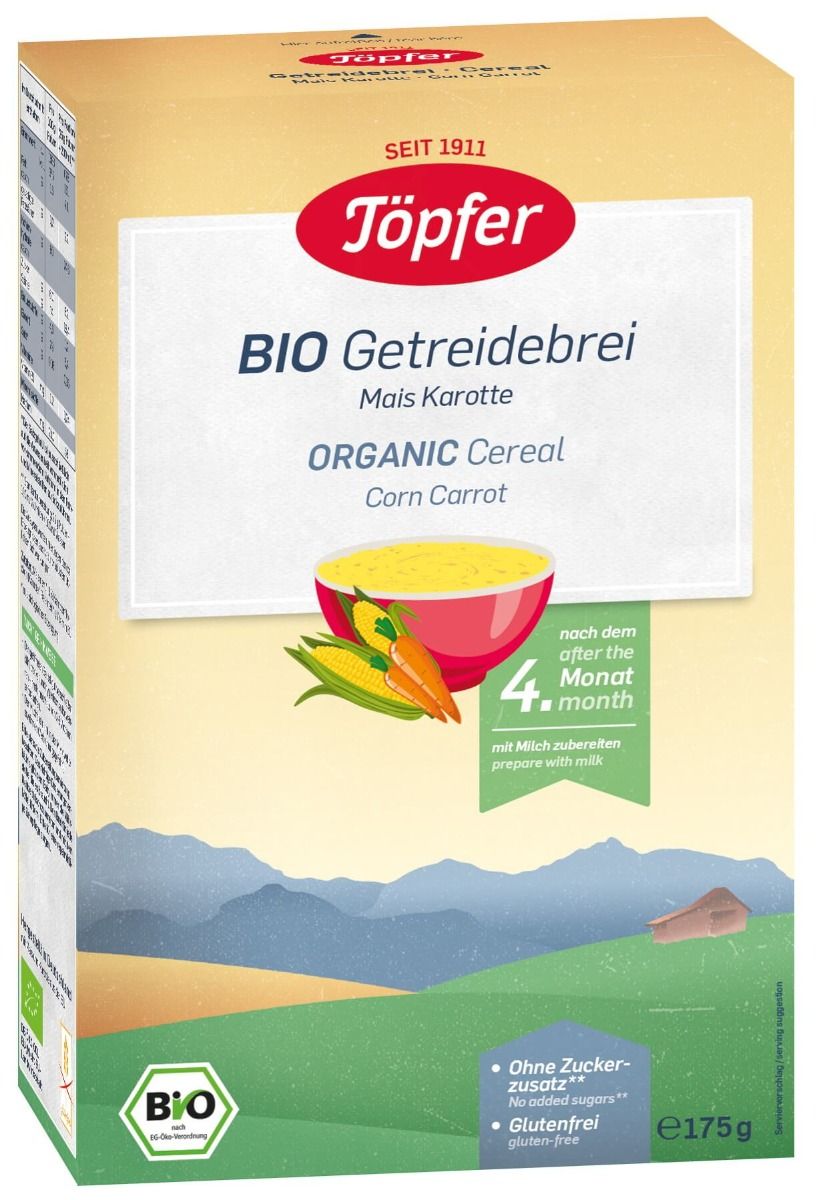 Topfer БИО Безмлечна каша с Царевица и Морков 4+месеца 175Г