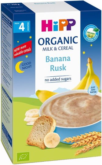 HIPP БИО Млечна каша ЛЕКА НОЩ с Банан и Сухар 4+месеца 250Г