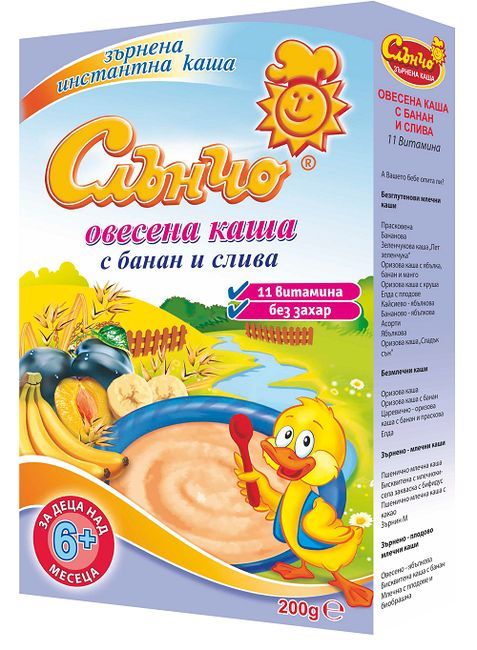 Слънчо Овесена каша Банан и слива 6+месеца 200Г