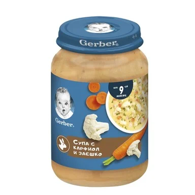 Gerber пюре Супа с карфиол и заешко месо 9+месеца 190Г