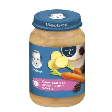 Gerber Пюре свинско месо със зеленчуци и сливи 7+месеца 190Г