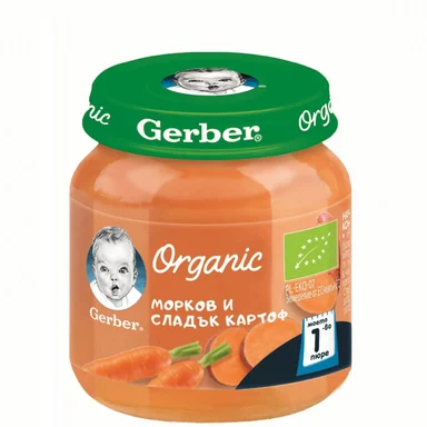 Gerber Organic пюре от сладък картоф и морков 4+месеца 125Г