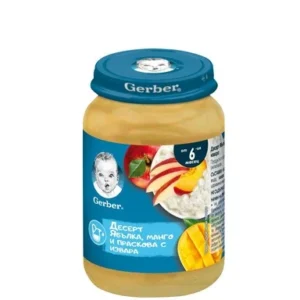 Gerber Десерт пюре ябълка манго и праскова с извара 6+месеца 190Г