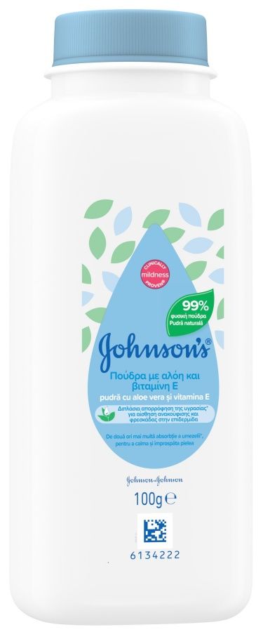 Johnson's Бебешка пудра С алое и витамин Е 100Г