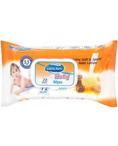 Ganchev Мокри кърпи мед и мляко 72бр