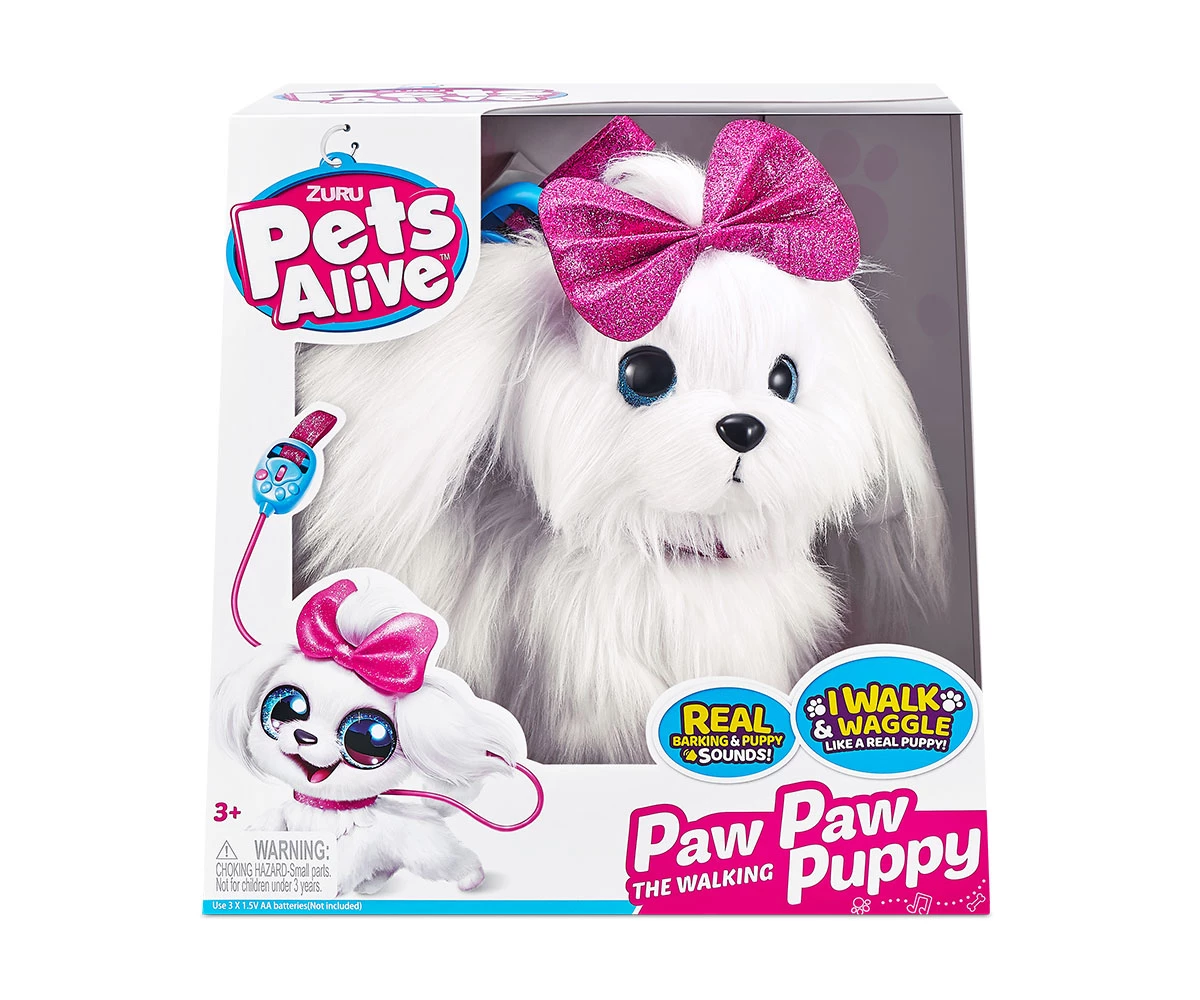 Интерактивно вървящо кученце с розова панделка и каишка за разходка