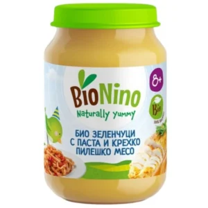 BioNino Био пюре зеленчуци с паста и пилешко месо 8+месеца 190 гр