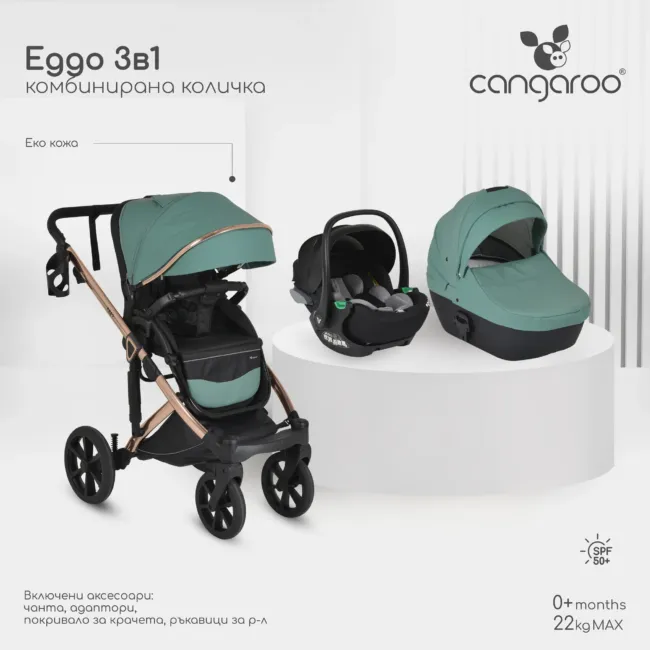Комбинирана количка 3 в 1 Emerald-blue — снимка 2